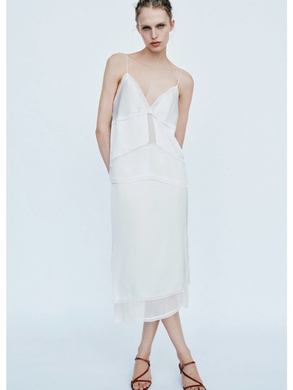 Zara combined satin midi skirt